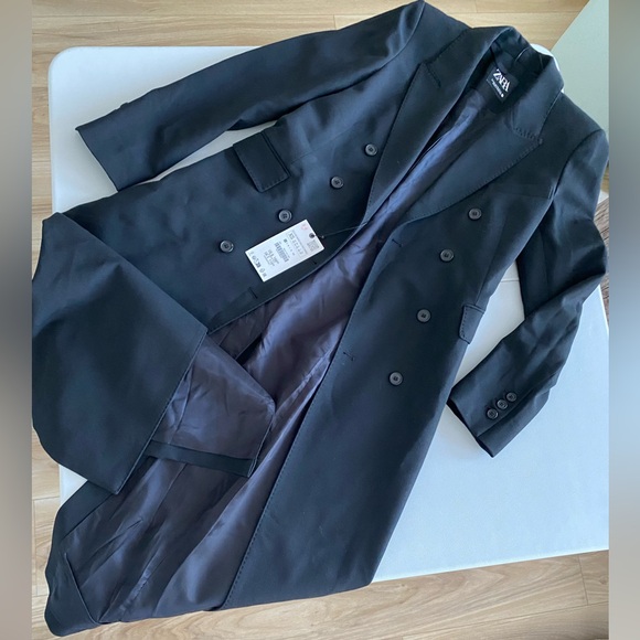 Zara Tailored Double Breasted Coat Black ZW COLLECTION size XS NWT - Picture 13 of 16